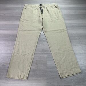 NEW Sisley Pants Mens 38x30 Beige Pure Linen Tapered Fit Elastic Waist Uomo